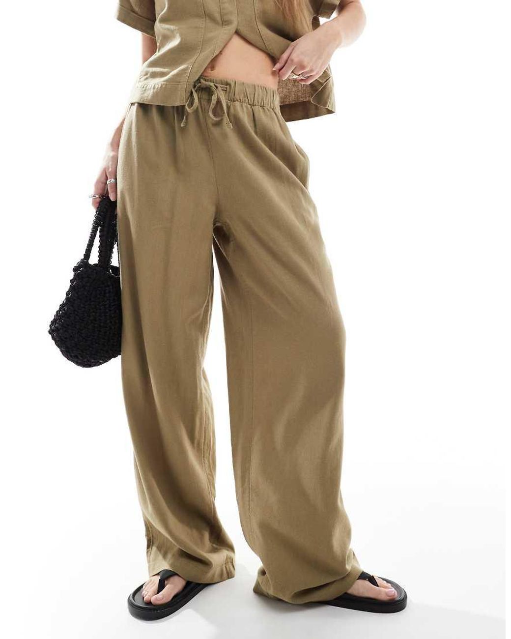ONLY Natural Linen Mix Pull On Trousers Co-ord