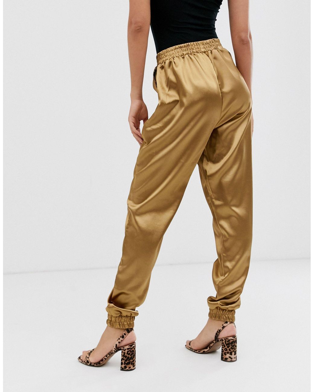 Missguided Satin Cuffed Trousers in 