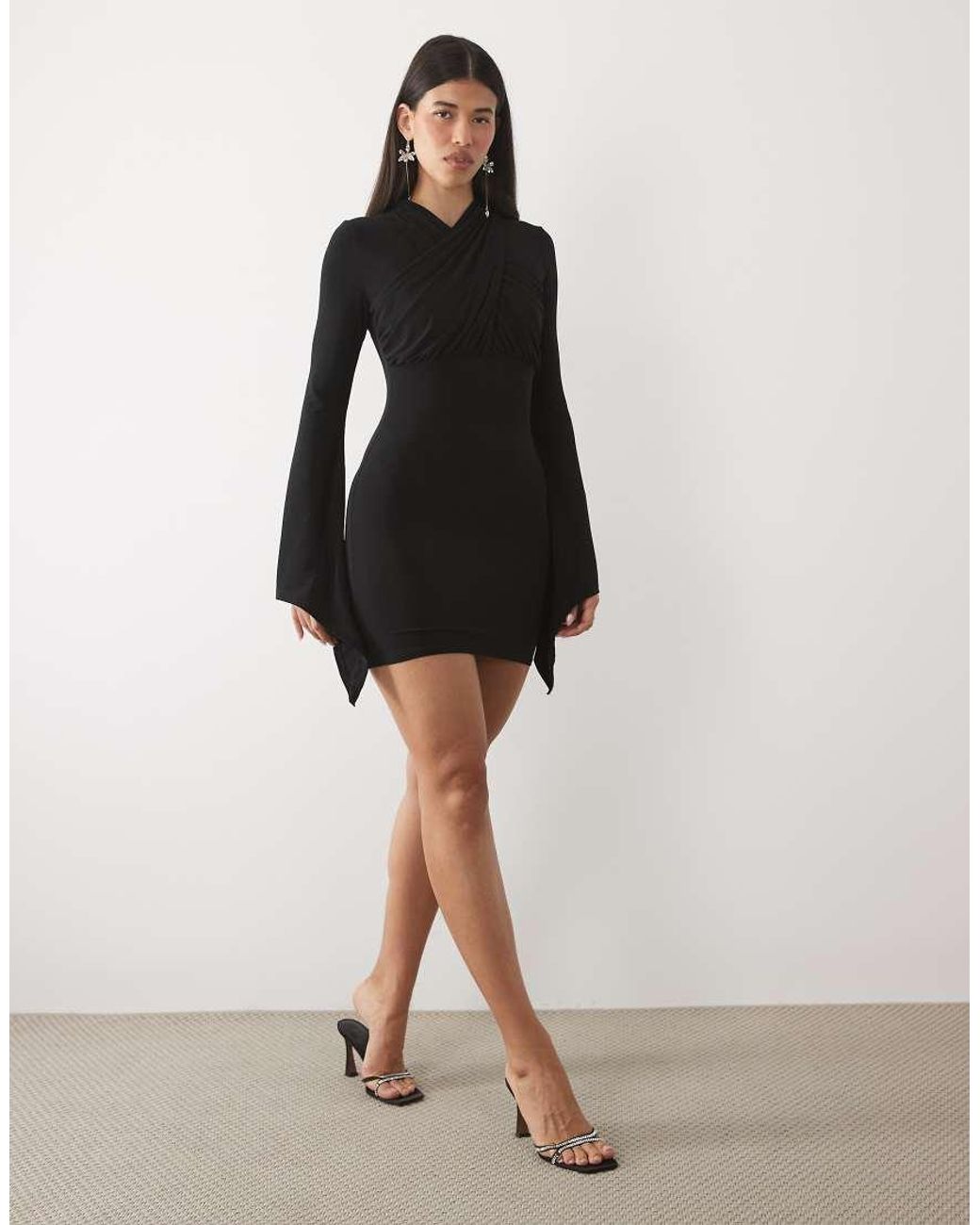 ASOS Black exaggerated Sleeve High Neck Cross Neck Mini Dress