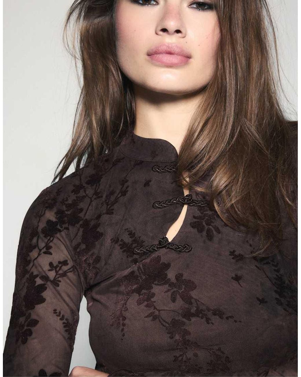 Stradivarius Blue Flocculated Long Sleeve toggle Top