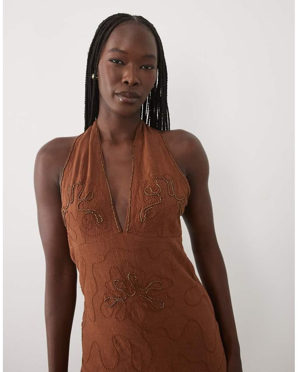Mango Natural Teen Embellished Halterneck Mini Dress