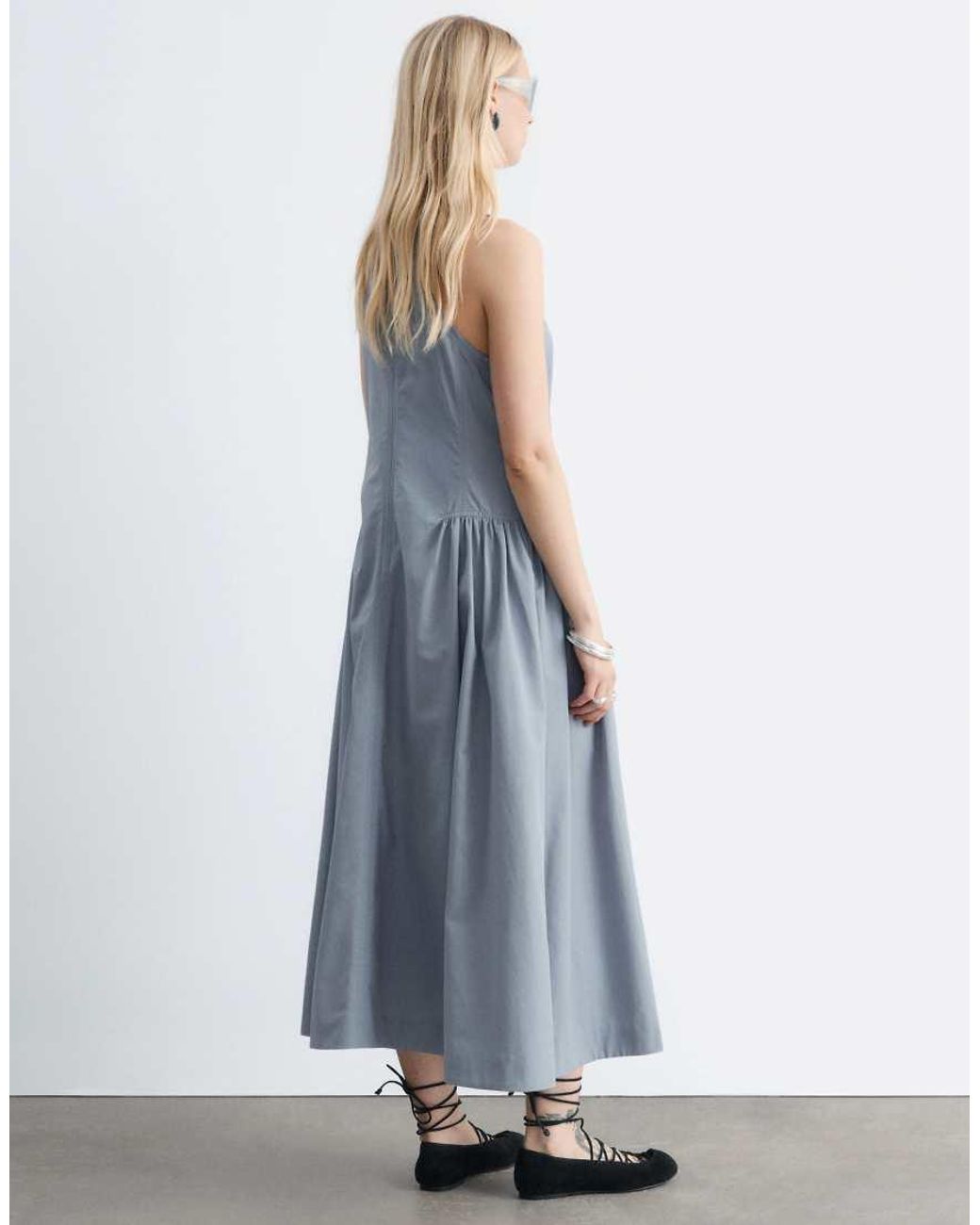 & Other Stories Blue Ruched Drop Waist Maxi Dress