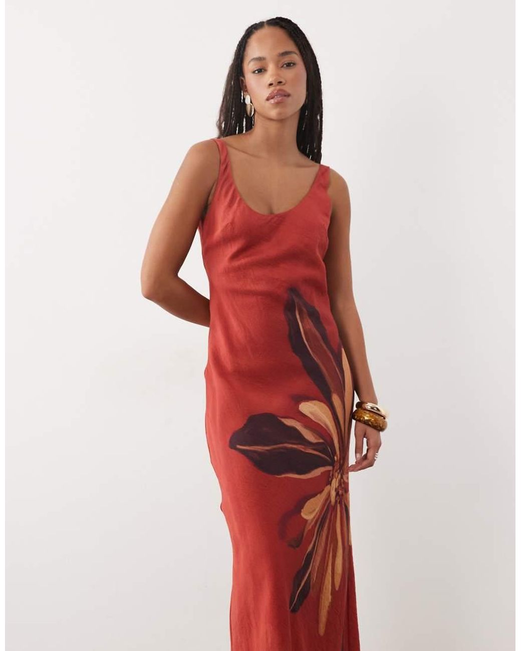 ASOS Red Scoop Neck Shift Maxi Dress With Placement Floral Print