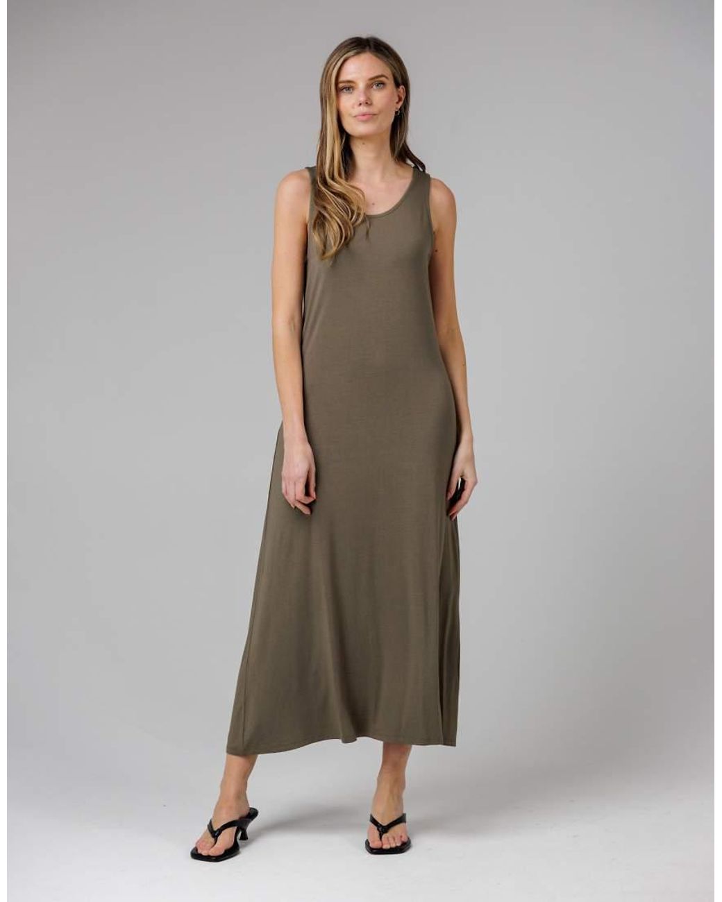 French Connection Green Sleeveless Scoop Neck Flowy Maxi Dress