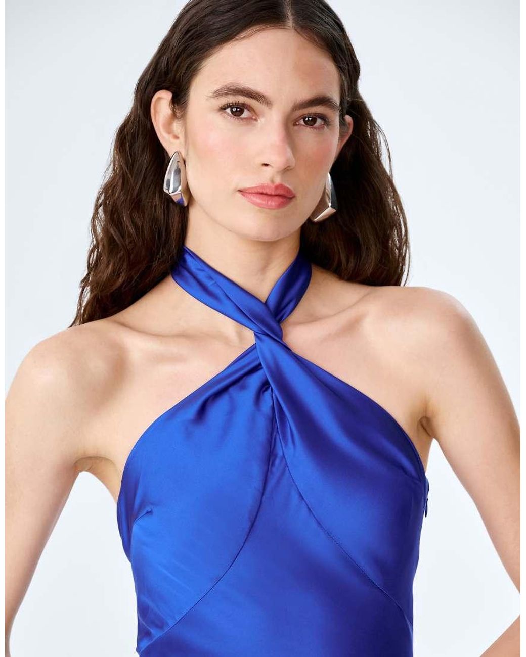 OMNES Blue Dresses Arles Halterneck Satin Maxi Dress