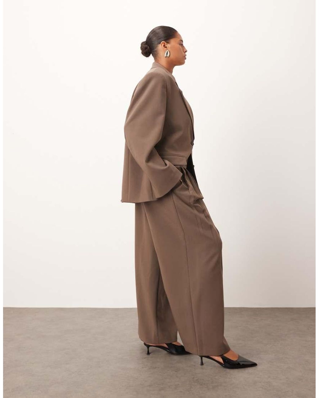 ARRANGE Brown Curve Pleated Wide Leg Trouser Co-Ord