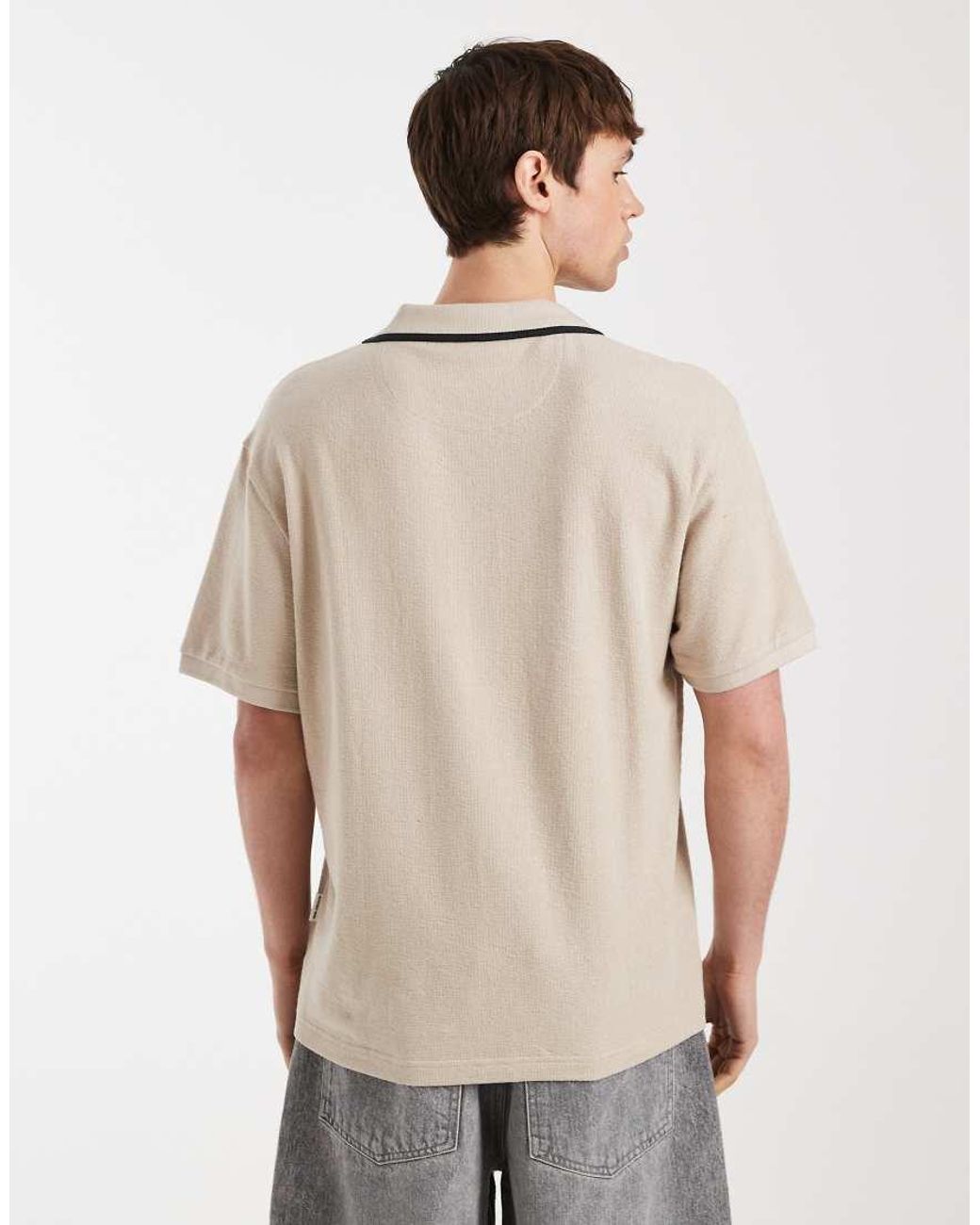 Redefined Rebel Natural Camden Boxy Oversized Fit Polo Shirt for men