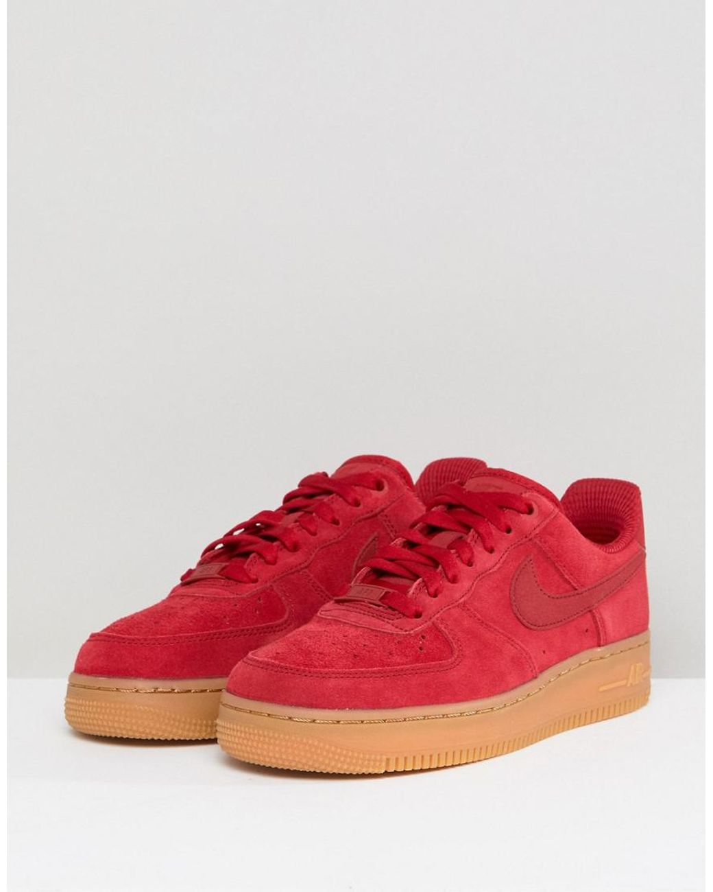 Nike Air Force 1 Red Suede Trainers With Sole |
