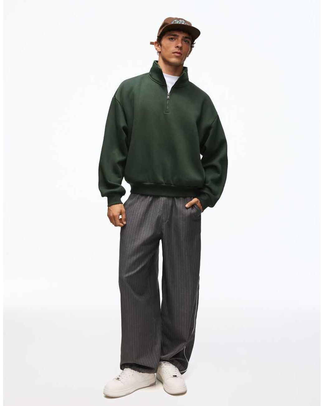 Bershka Green Half-zip Jumper for men
