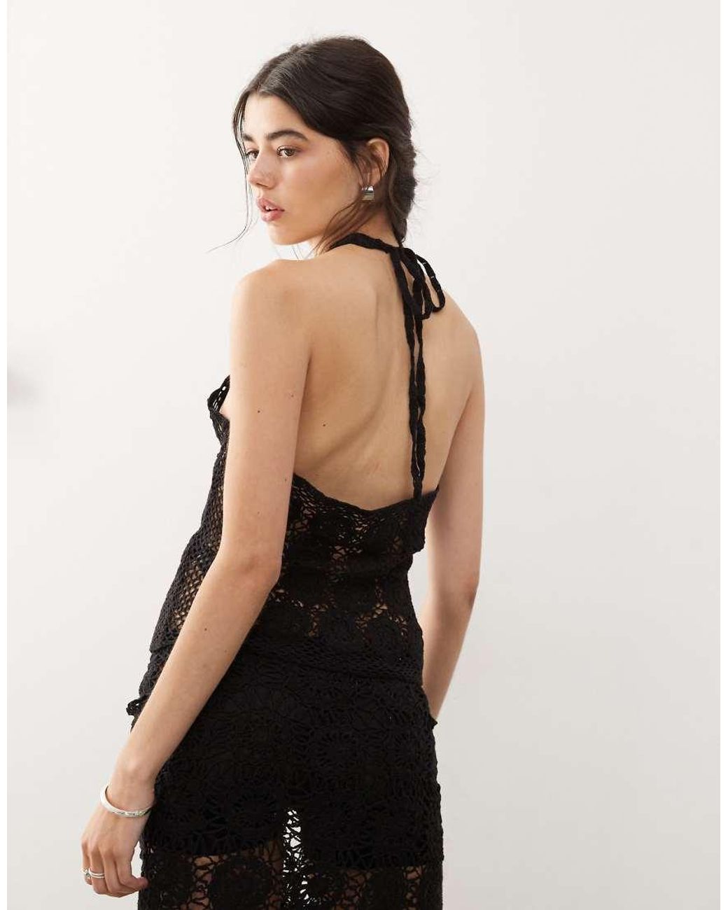 Collusion Black Crochet Knitted Halter Neck Top