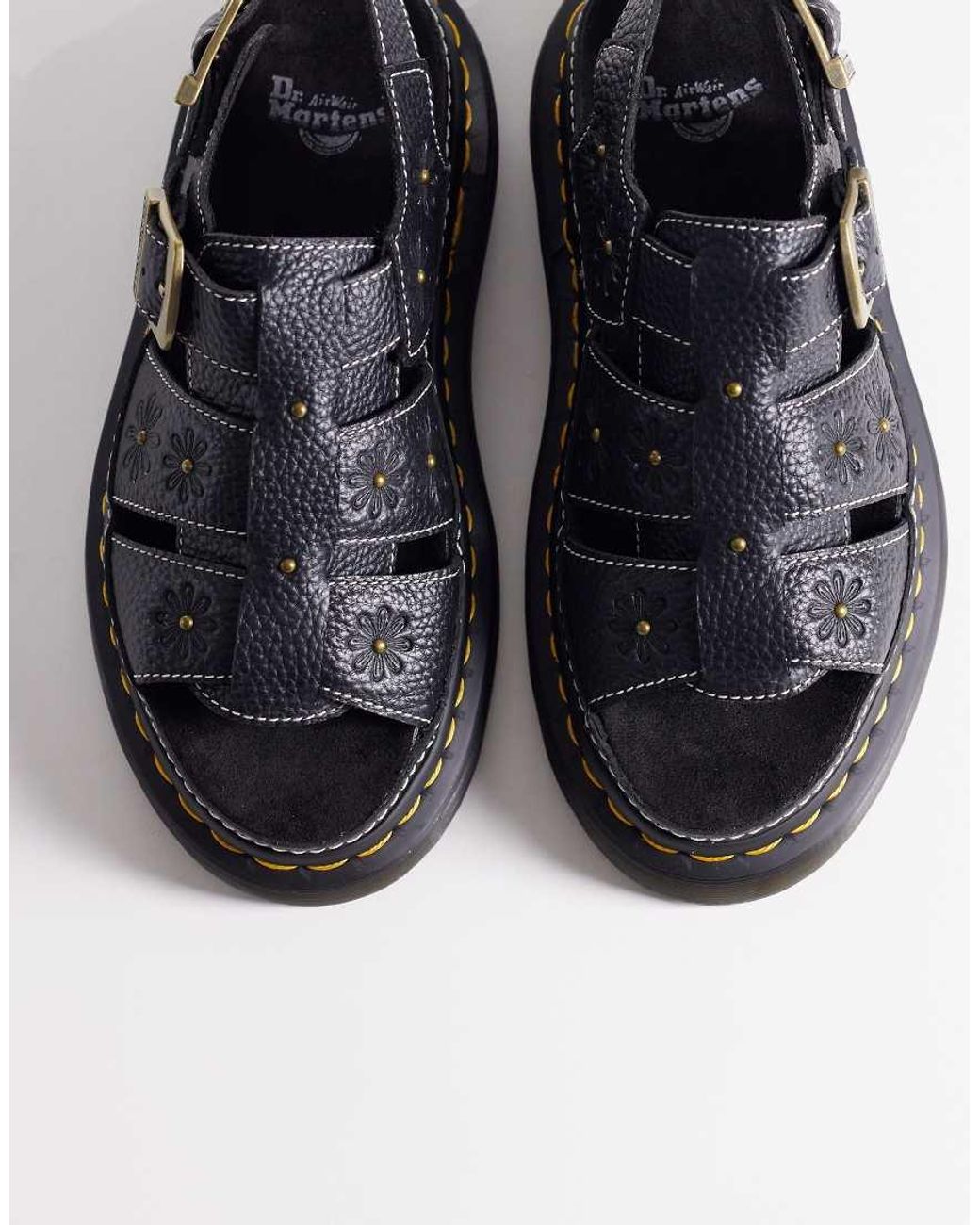 Dr. Martens Black Wrenlie Floral Embossed Sandals