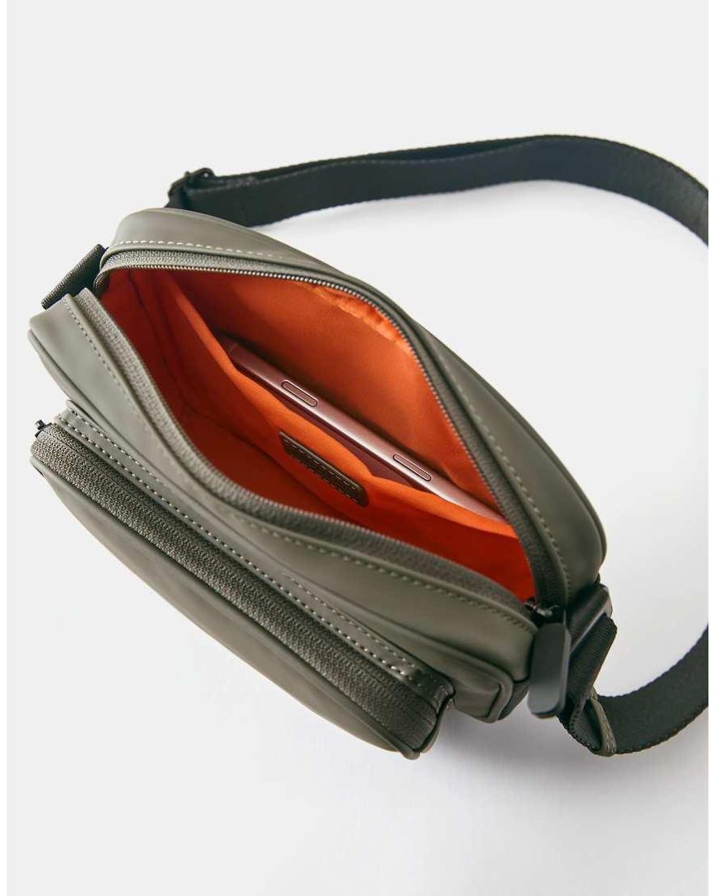 Pull&Bear Green Rubberised Pocket Crossbody Bag for men