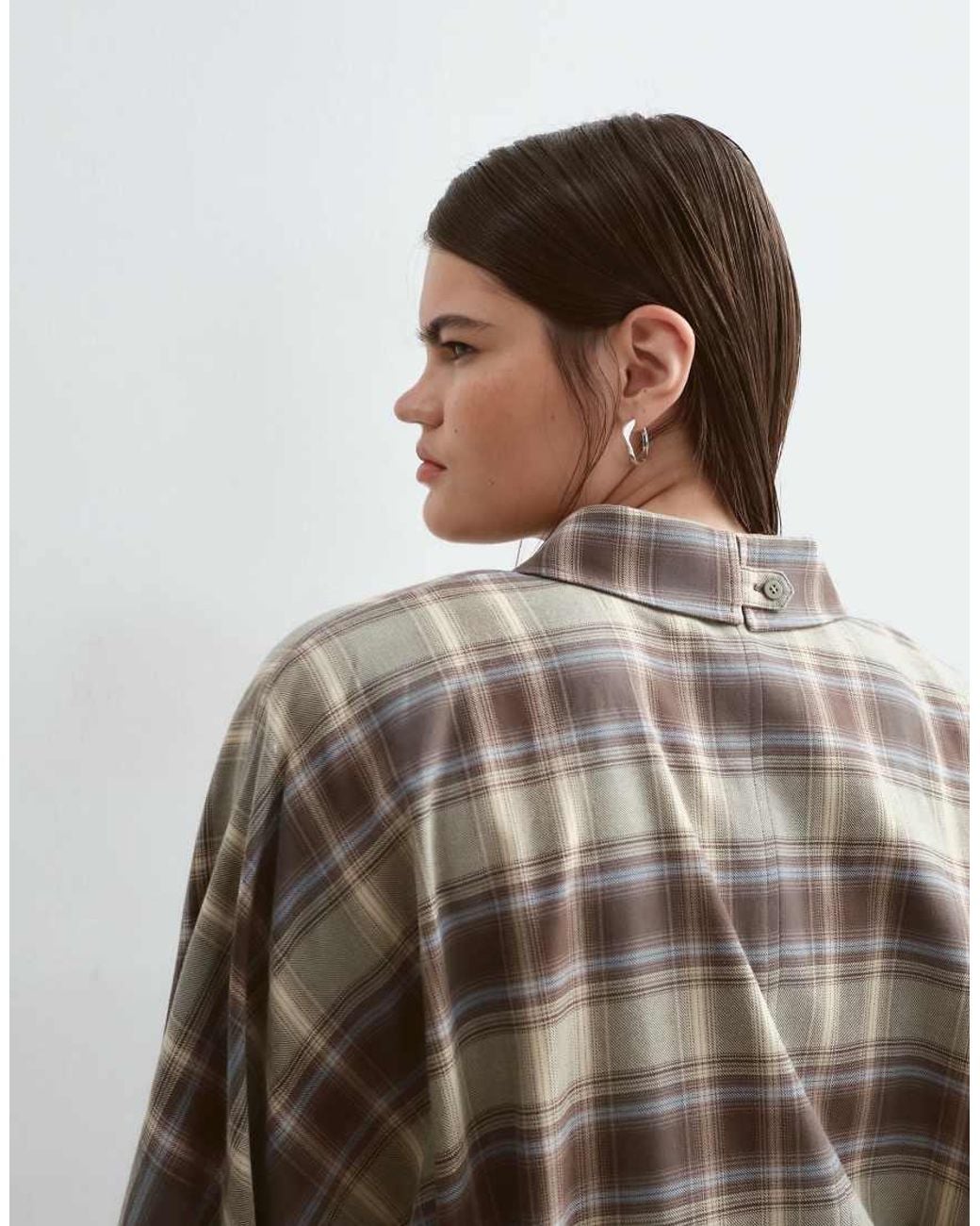 ARRANGE Brown Curve Premium Structured Balloon Sleeve Shirt