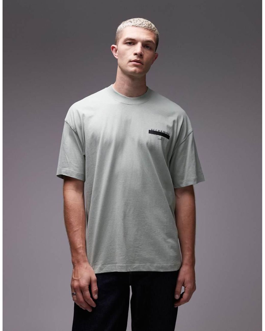 AllSaints Gray Redact Oversized Logo T-shirt for men