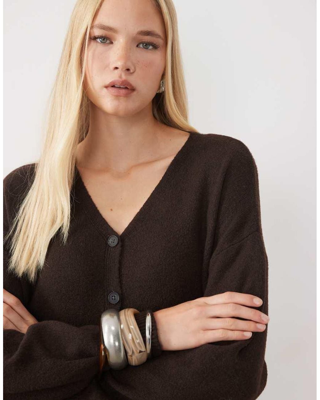 Aware White Long Sleeve V-neck Knitted Maxi Dress