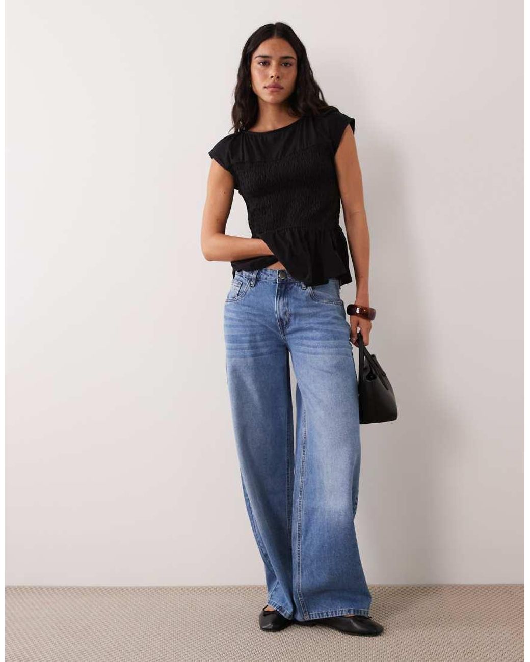Threadbare Black Jersey Cap Sleeve Shirred Top