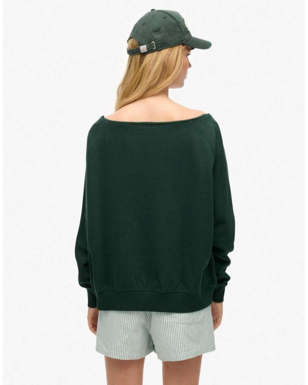 Superdry Green Athletic Essentials Bardot Crew Sweatshirt