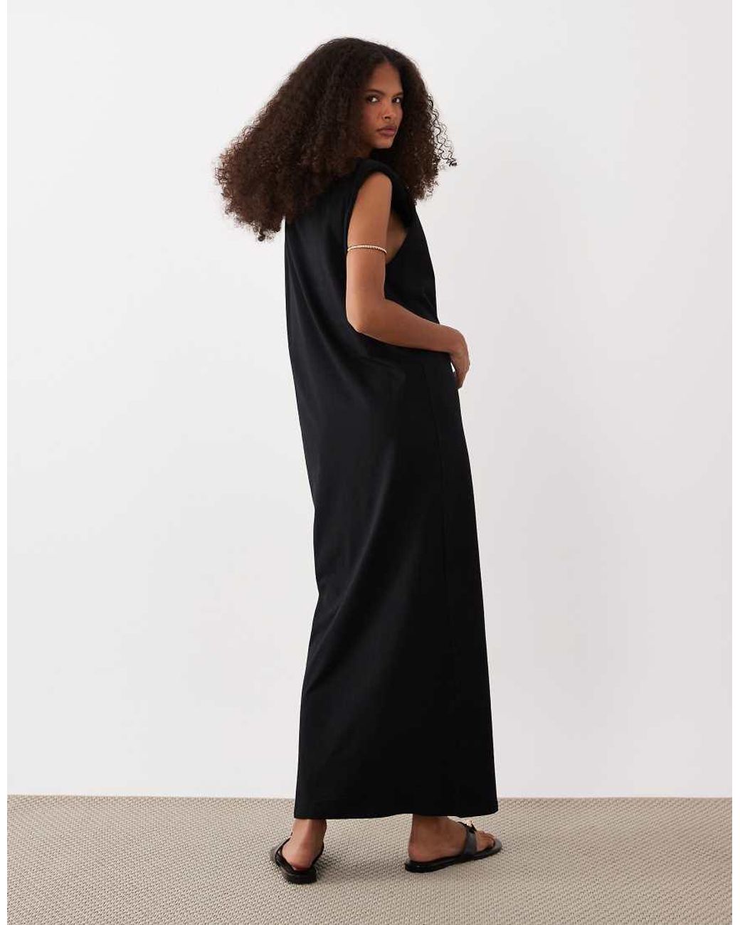 ASOS Black Shoulder Pad T-shirt Midi Dress