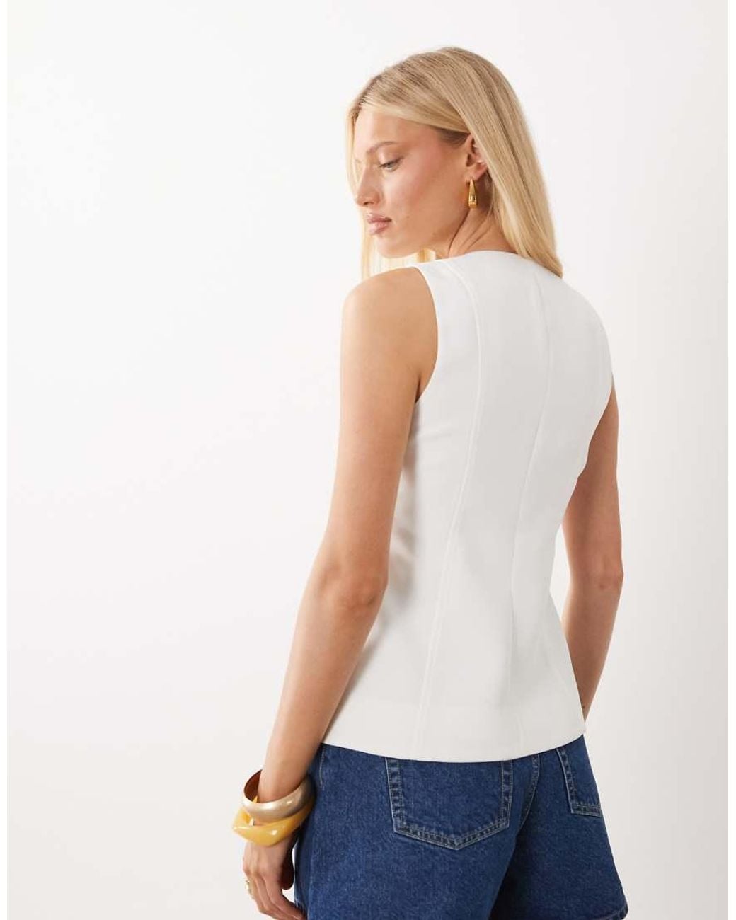 Nobody's Child White Crew Neck Button Down Waistcoat Top
