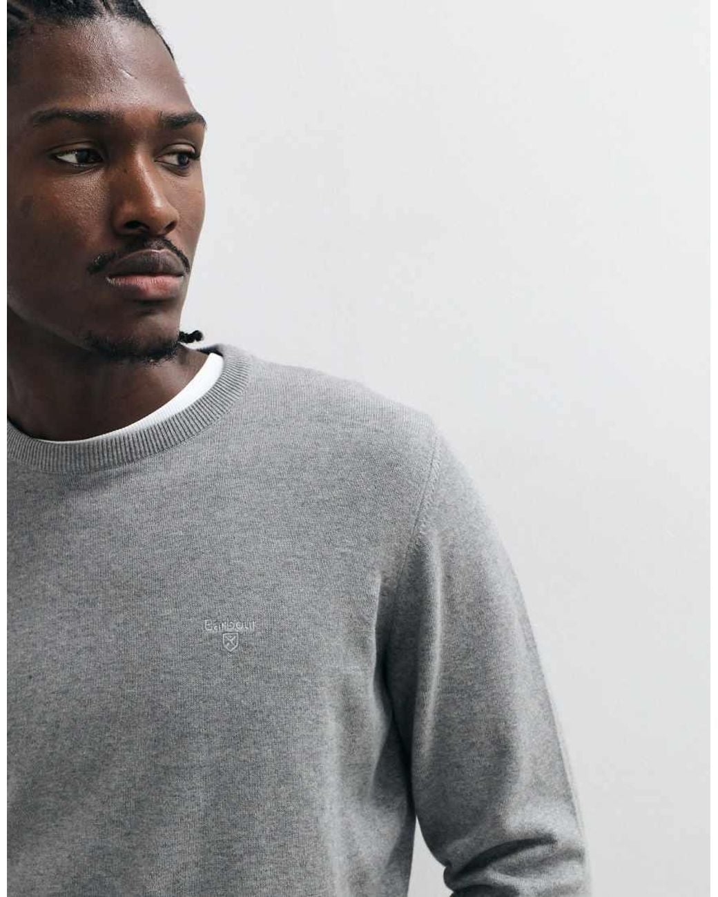 Barbour Gray Pima Cotton Crewneck Knitted Logo Jumper for men