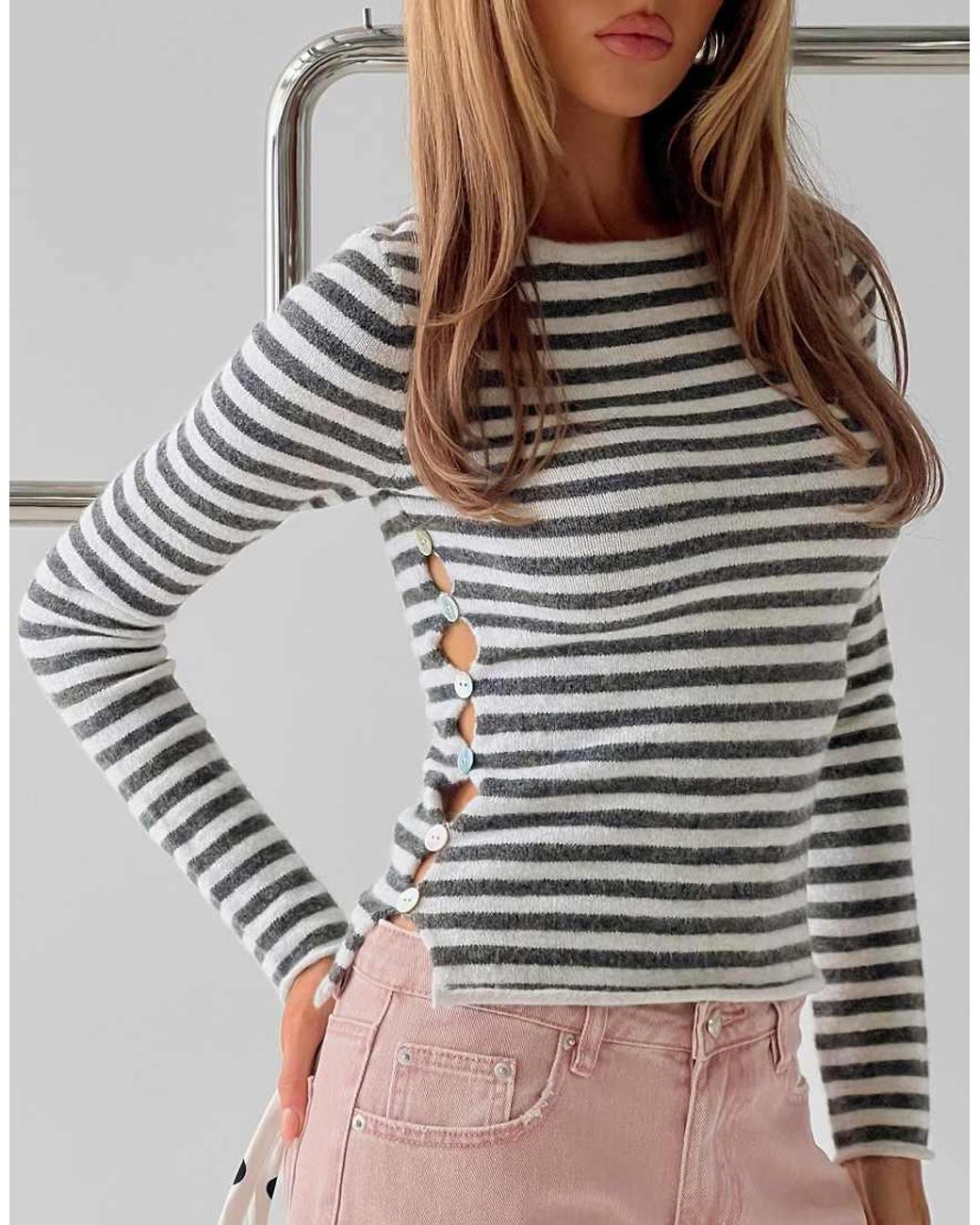 Princess Polly Multicolor Knitted Open Button Side Detail Top