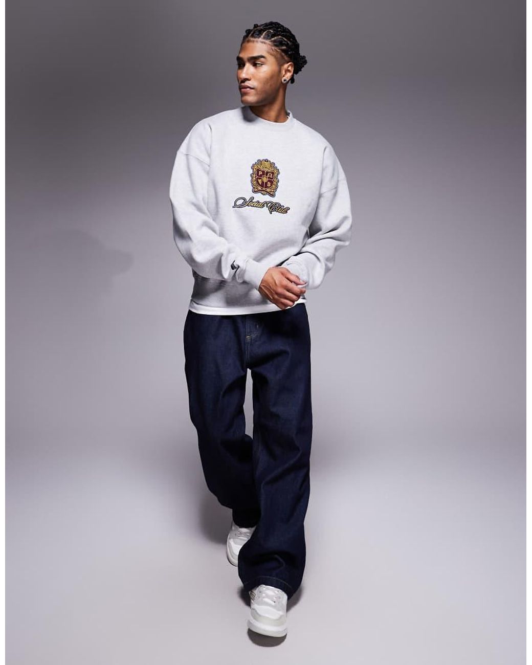 Prohibited Gray Patch Emblem Logo Crew Neck Sweatshirt for men