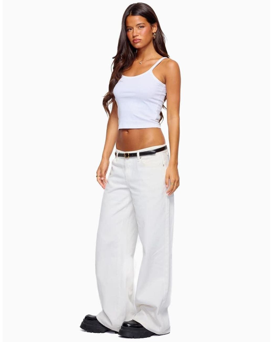 Edikted White Roman Low Rise Baggy Jeans