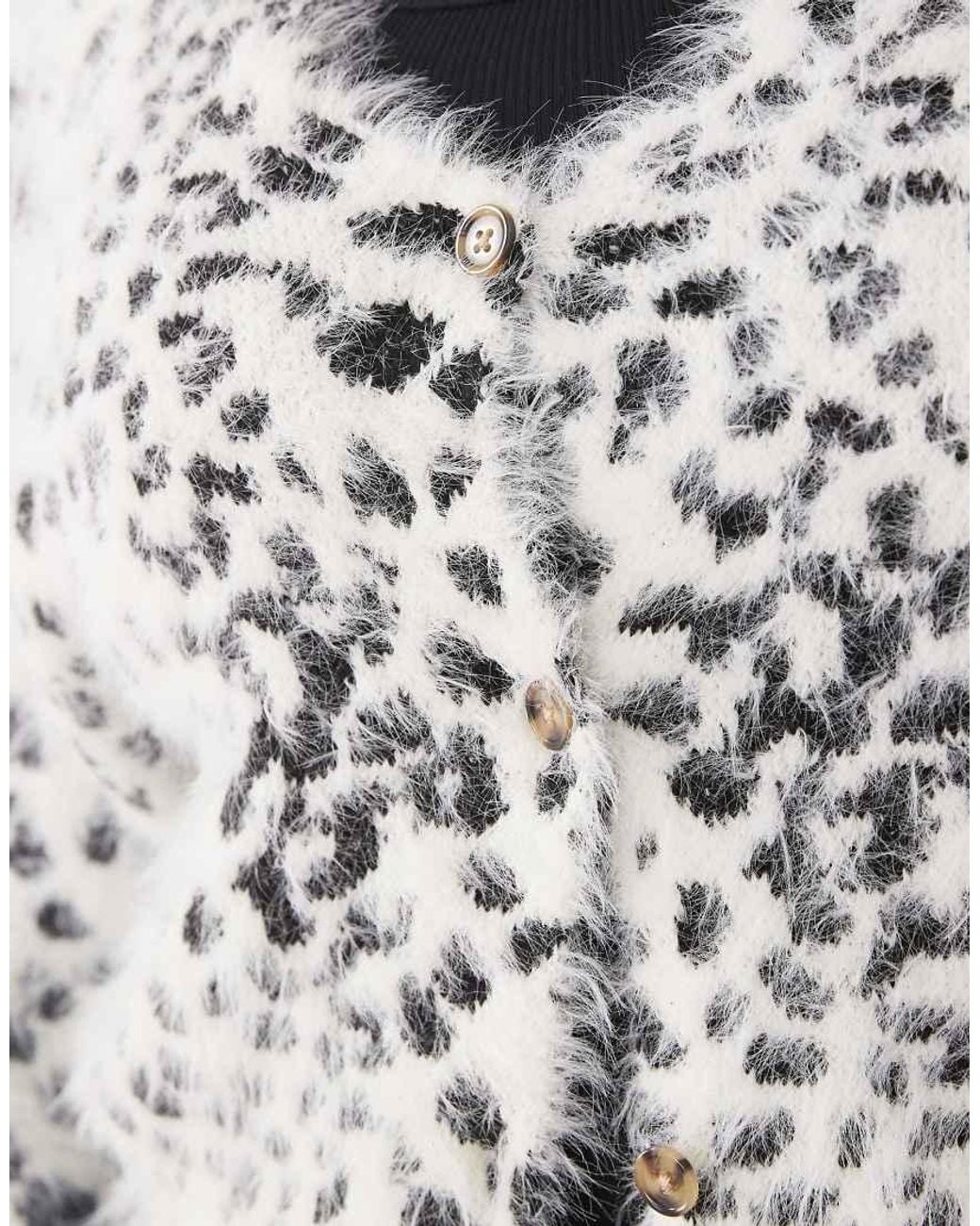 Collusion White Plus Fluffy Snow Leopard Knitted Cardi