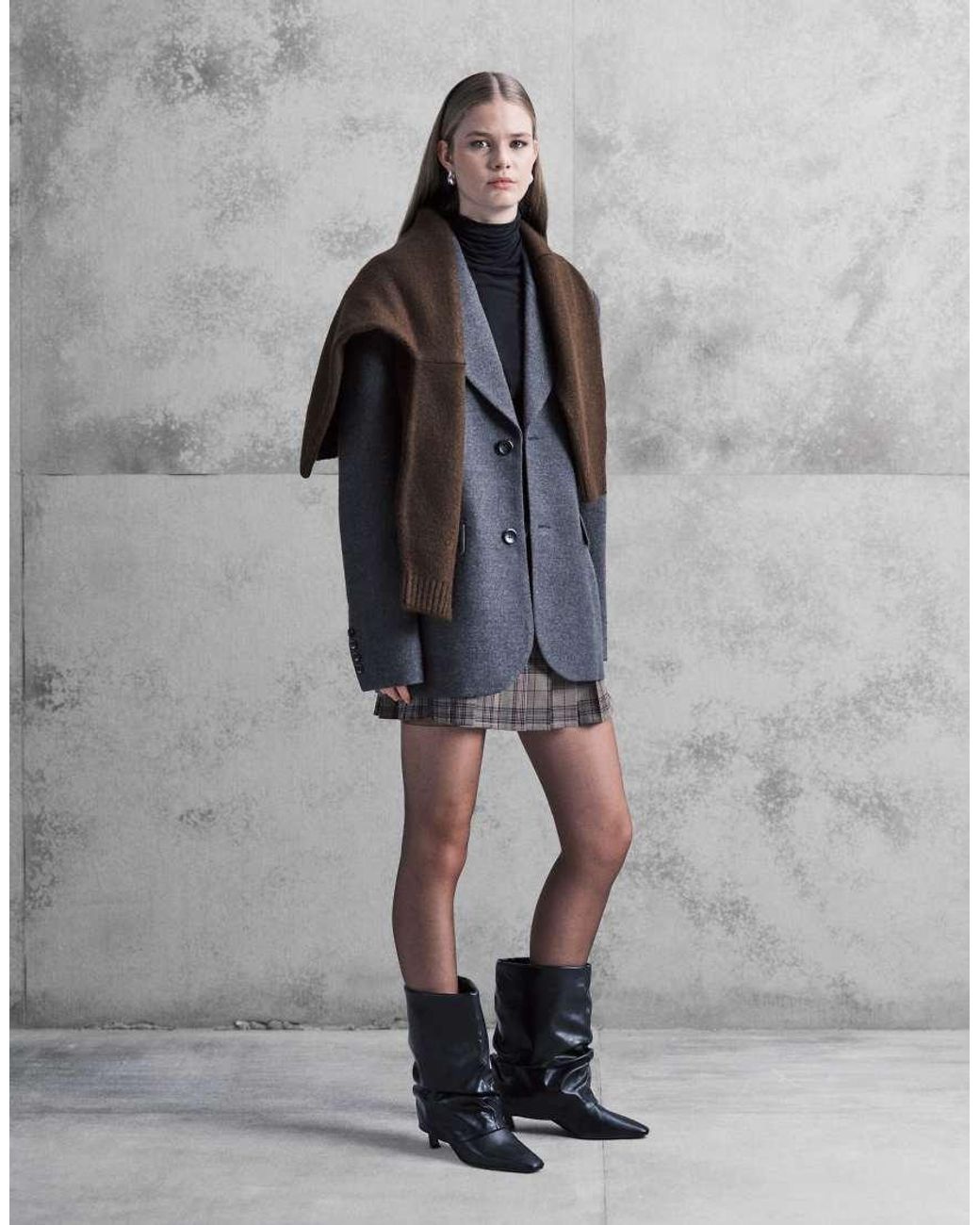Aria Cove Gray Oversized Wool Look Dropped Shoulder Blazer