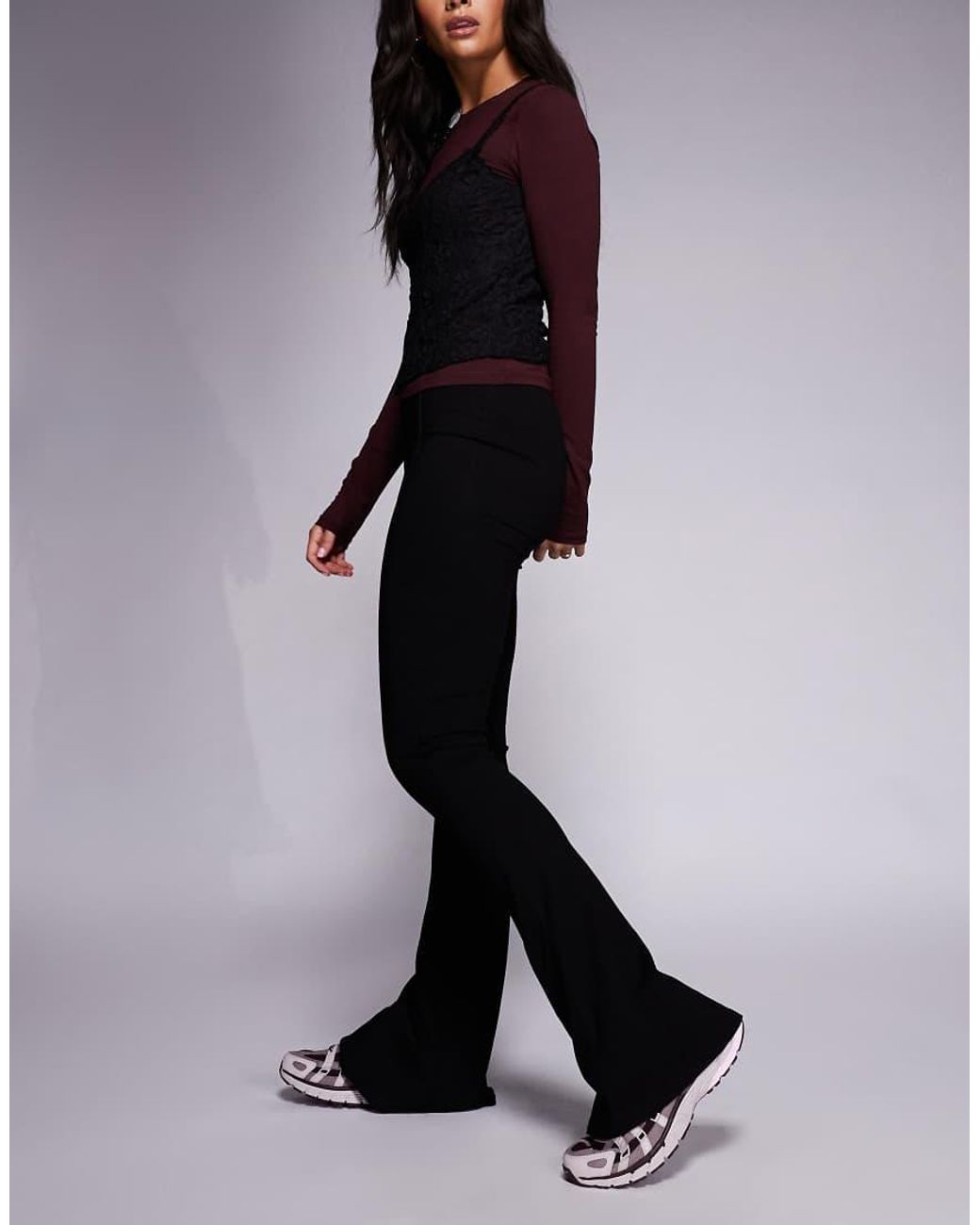 ASOS Black Ponte Flared Pants With Pintuck Detail