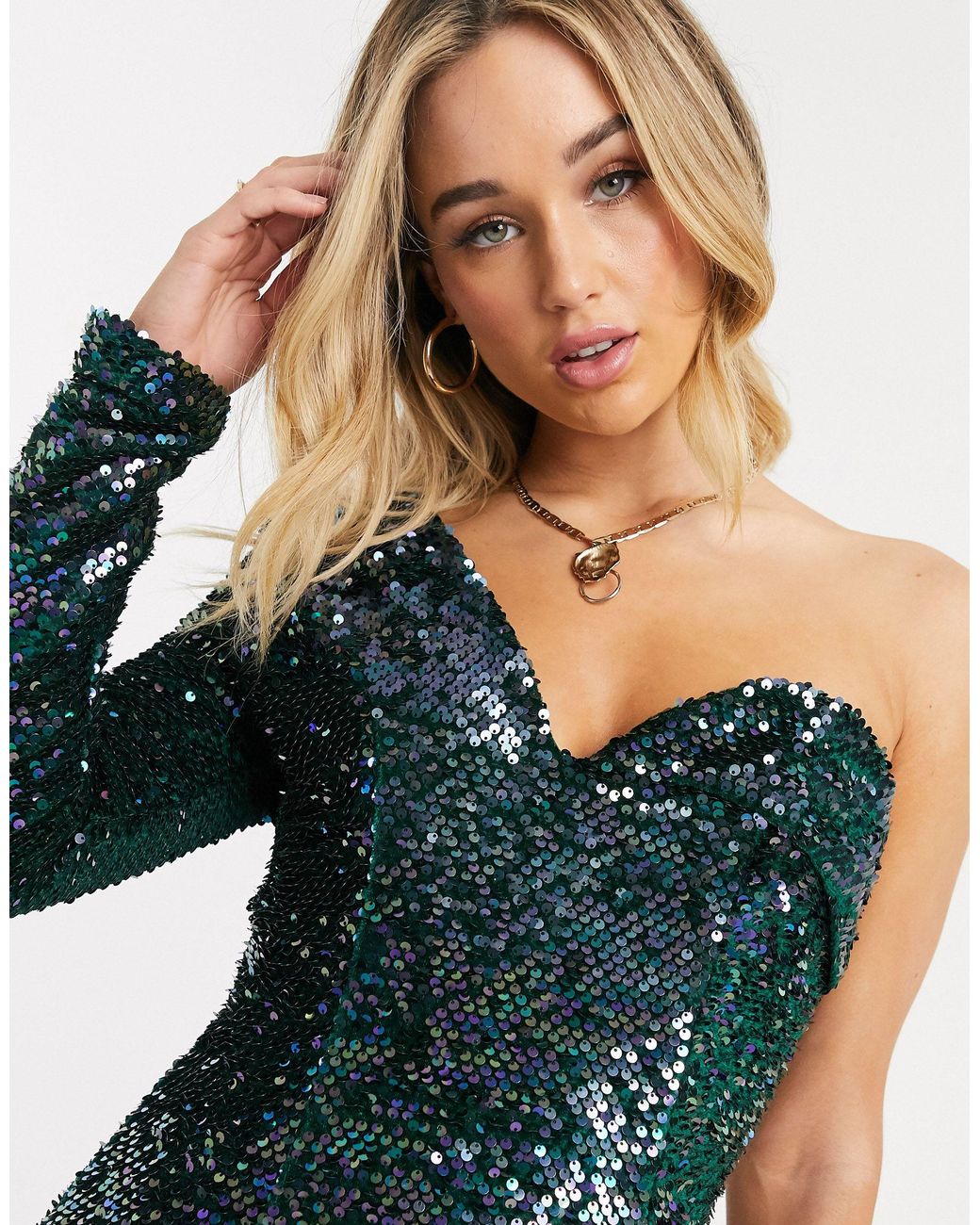 lavish alice green sequin dress Lavish Alice Pleated Sequin Emerald Mini Dress