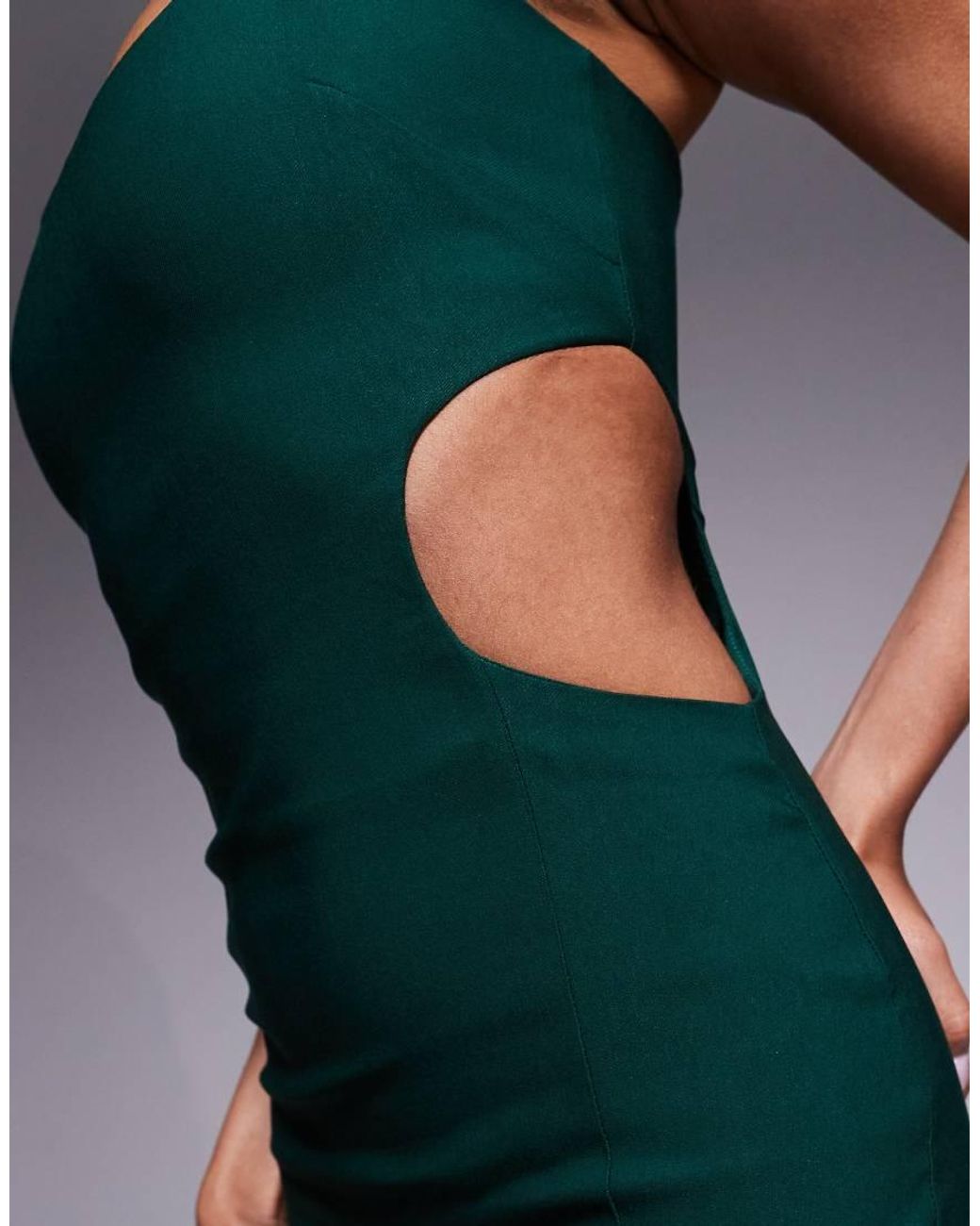 Vesper Green Square Neck Bodycon Midaxi Dress With Cut-Out