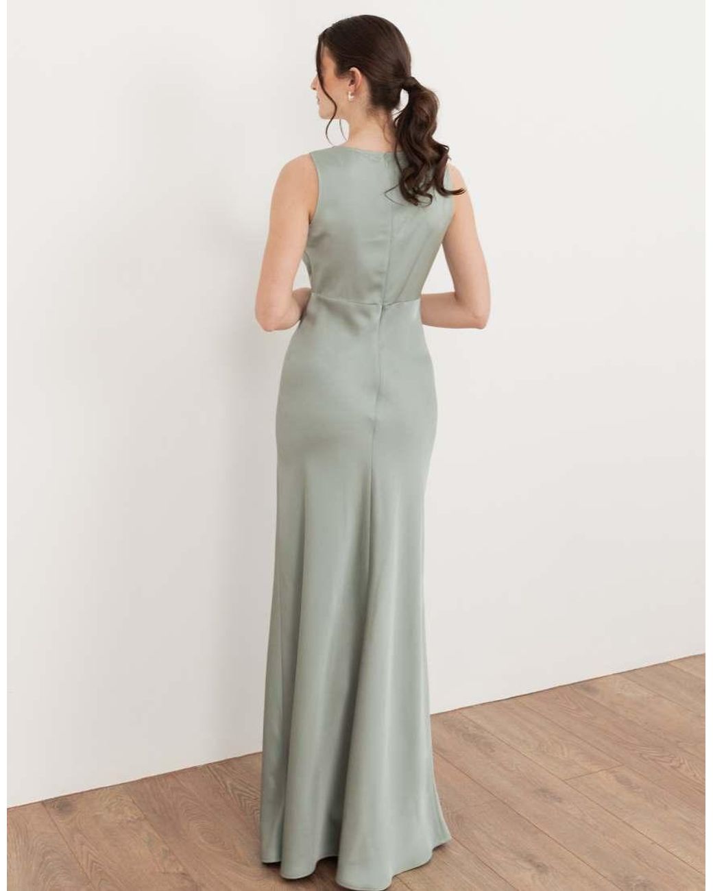 Maya White Sleeveless V Neck Satin Maxi Dress