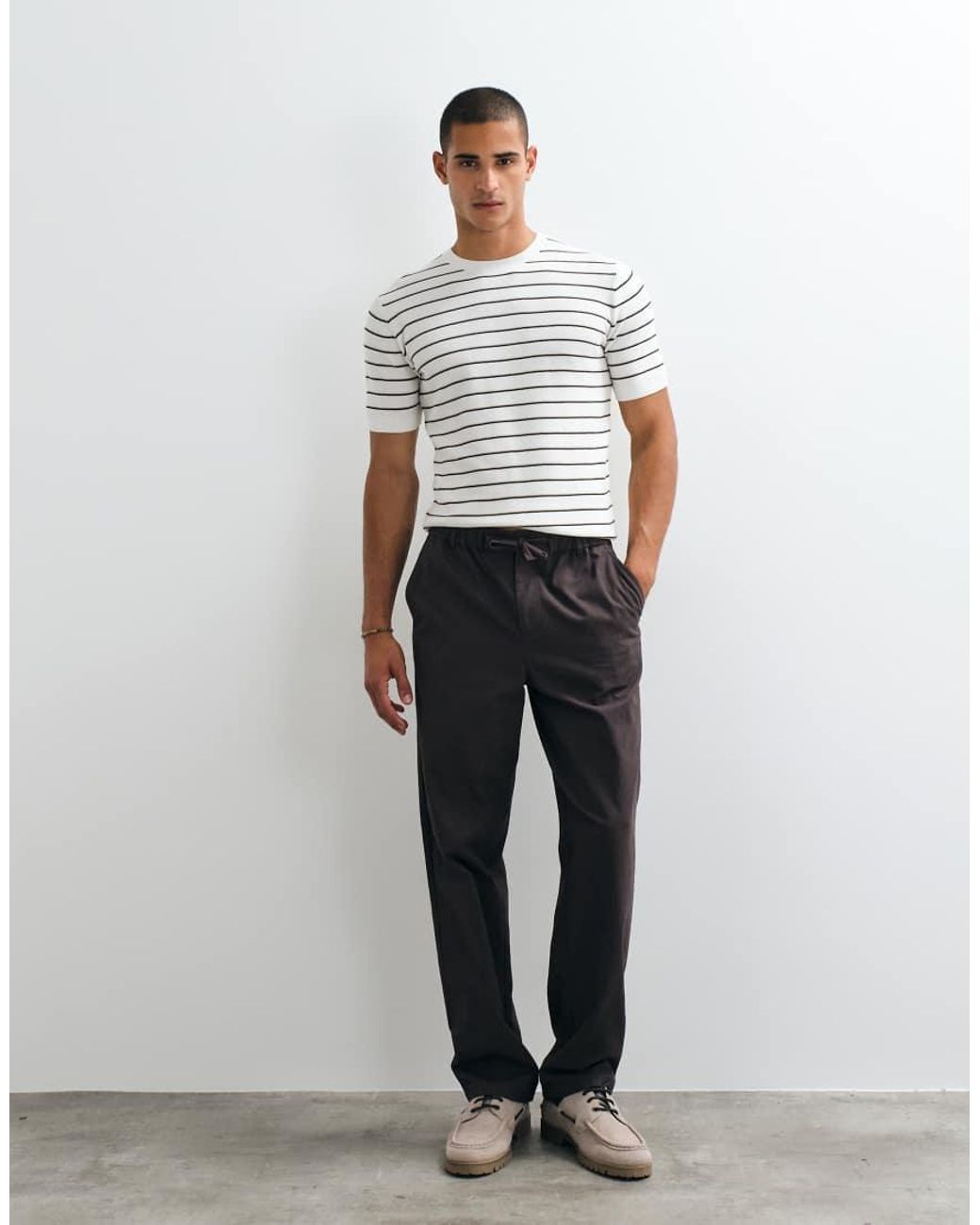 Mango White Striped T-shirt for men