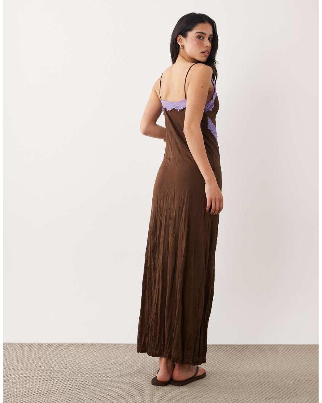 ASOS Multicolor Crinkle Contrast Lace Semi Sheer Maxi Dress