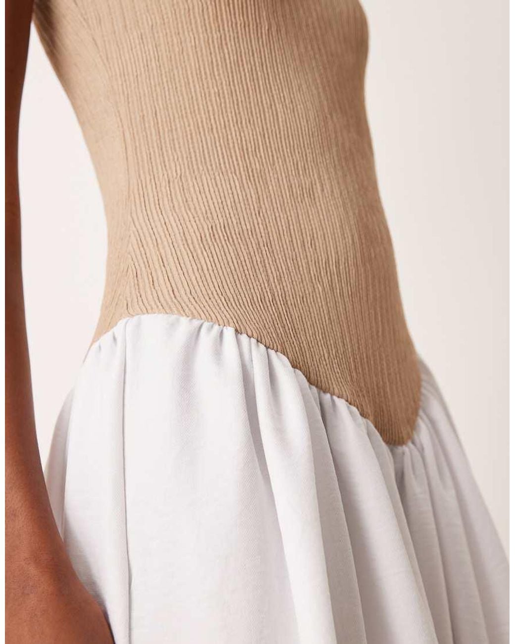 ASOS Natural Racer Rib Bodice With Hybrid Skirt Maxi Dress
