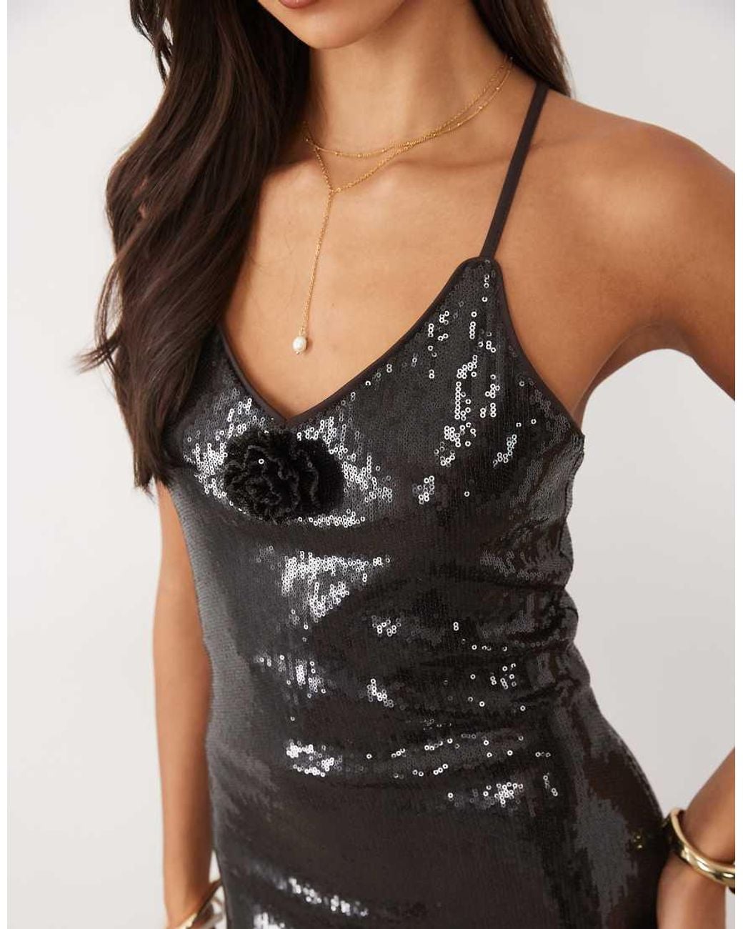 Vero Moda Brown Cami Strap Sequin Midi Dress