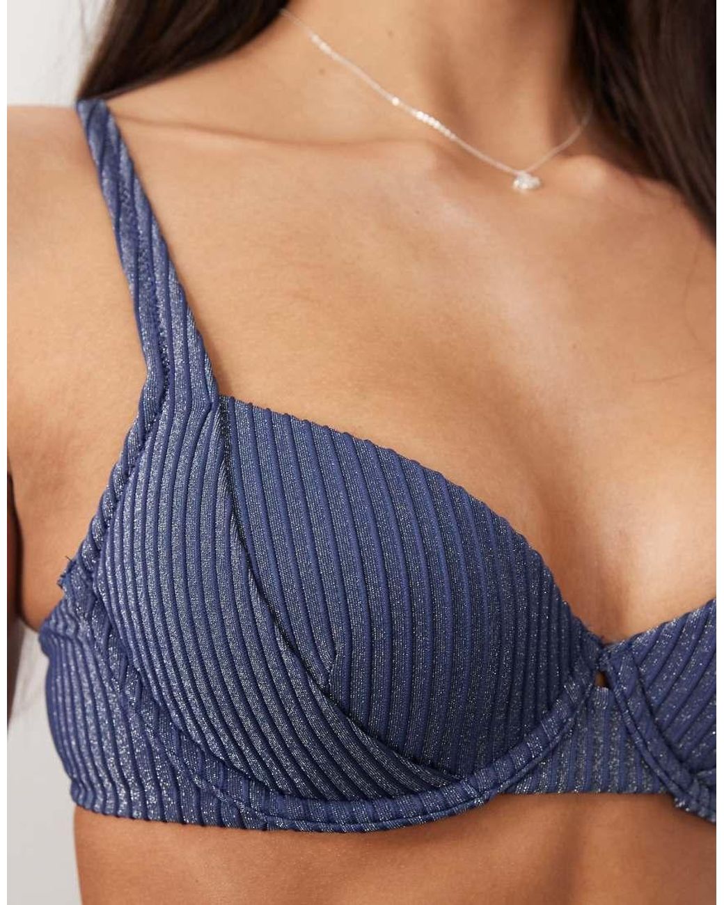 ASOS Blue Riddy Sintra Glitter Rib Padded Push-up Underwire Bikini Top