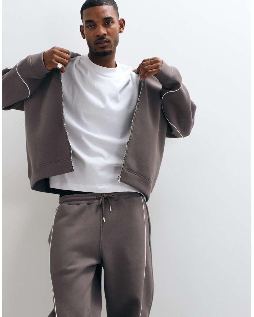 ASOS White Straight Leg jogger With Curved Piping for men