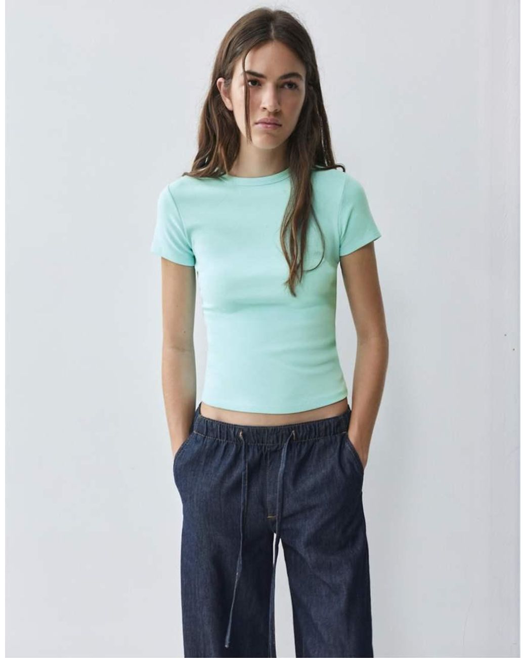 Pull&Bear Blue Fitted Short Sleeve T-Shirt