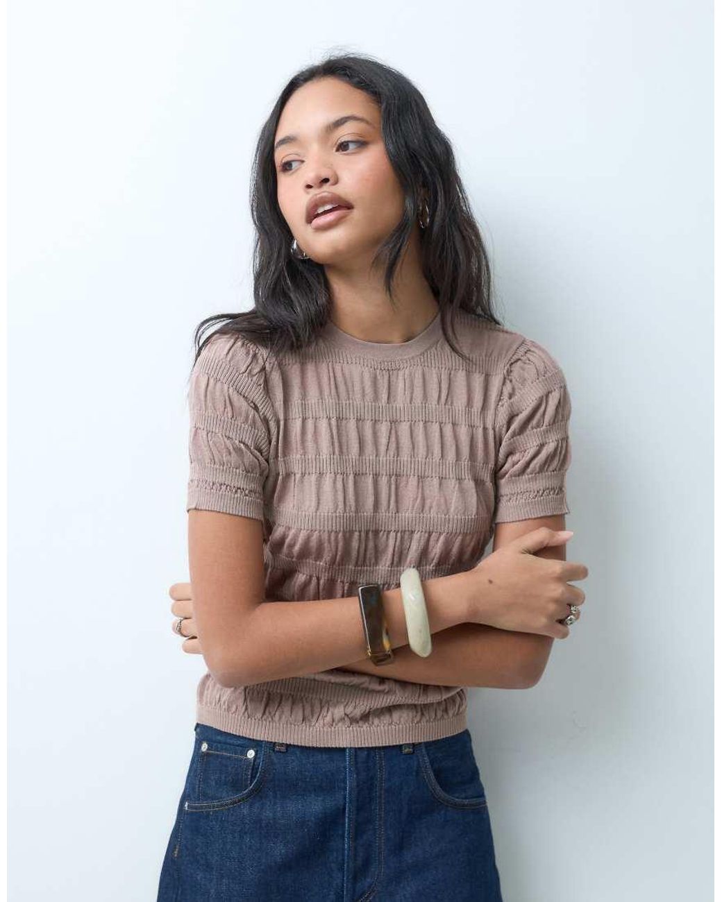ASOS Black Shirred Fine Knit T-Shirt