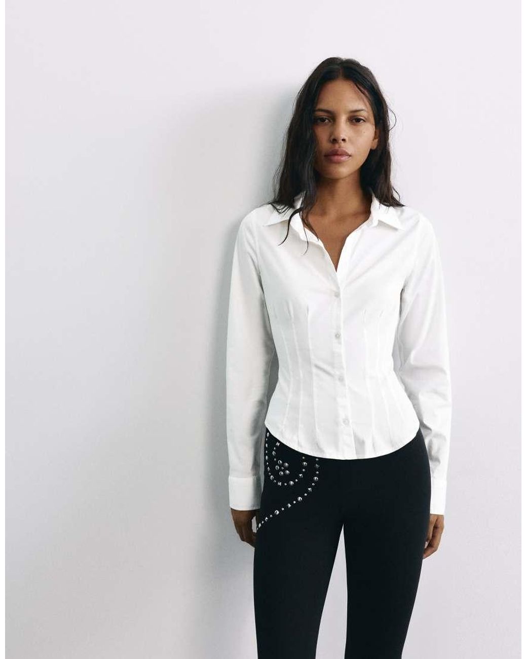 Pull&Bear White Fitted Wide-Cuff Shirt