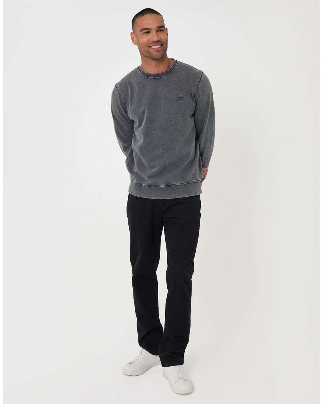 Threadbare Gray Ribbed Cotton Sweatshirt for men