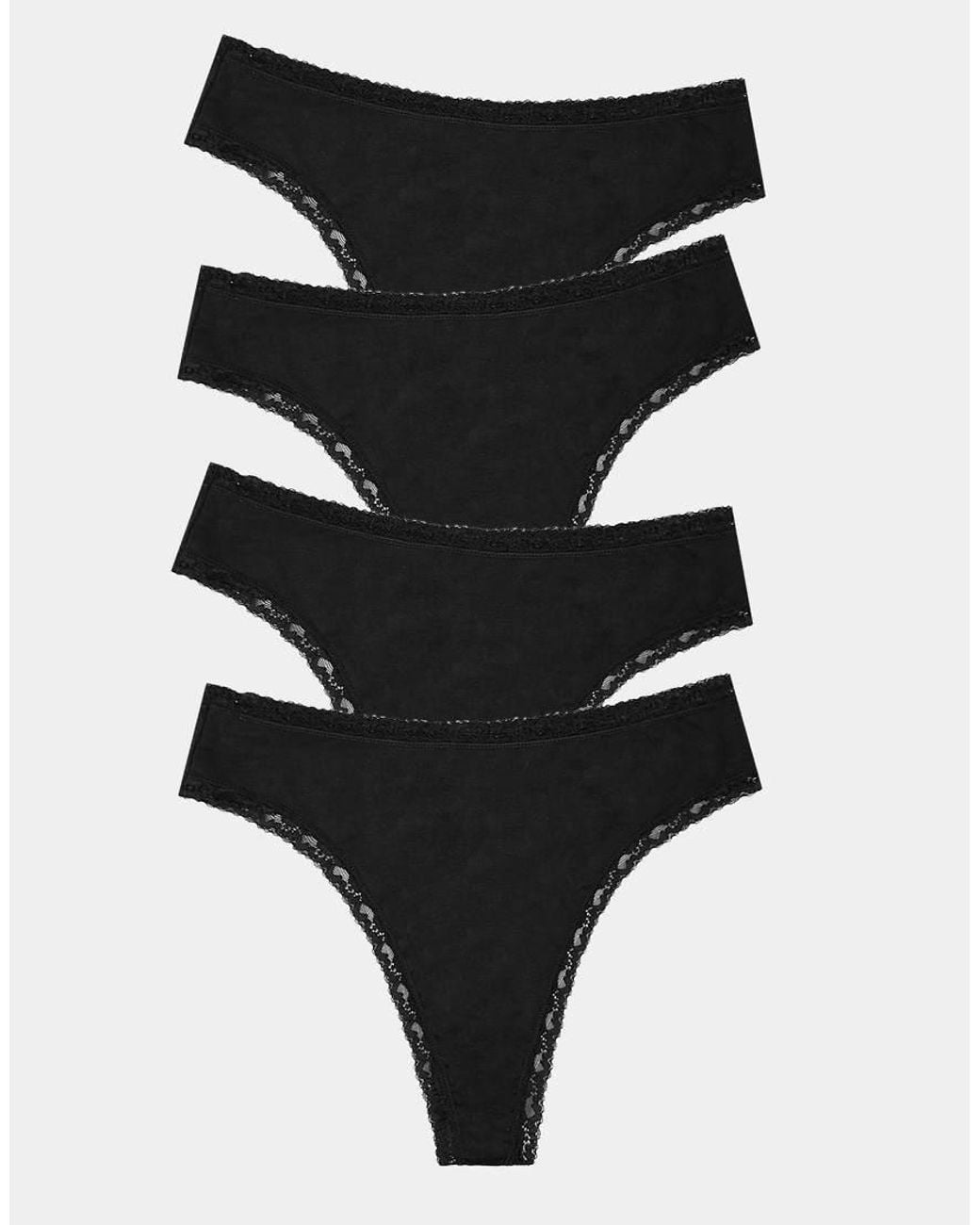 Stripe & Stare Black High Waisted Thong Four Pack