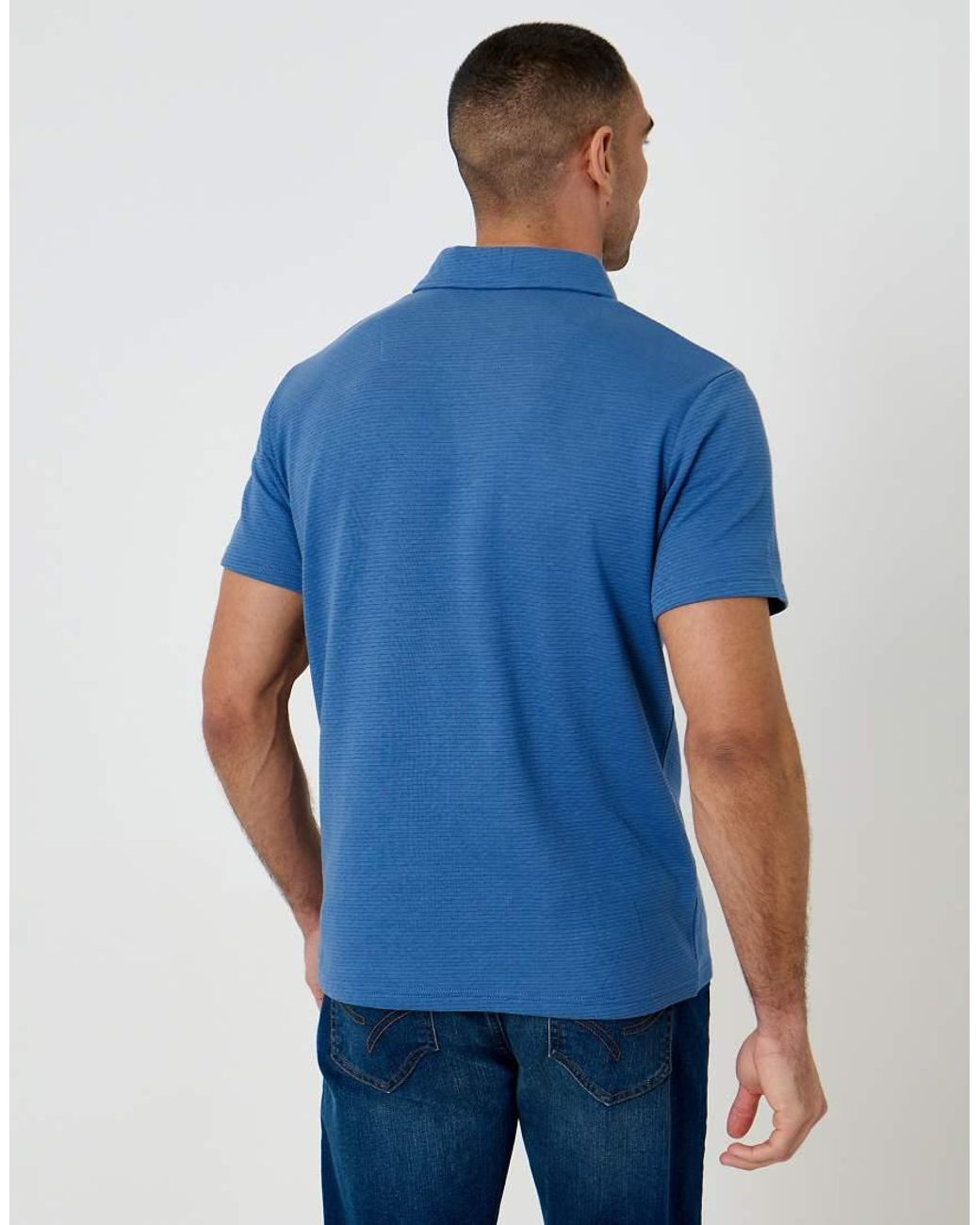 Threadbare Blue Textured Cotton Rich Polo Shirt for men