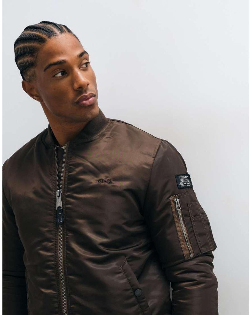 Schott Nyc Black Padded Nylon Bomber Jacket for men