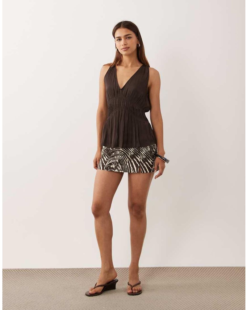 Mango Black V Neck Sleeveless Flowy Top