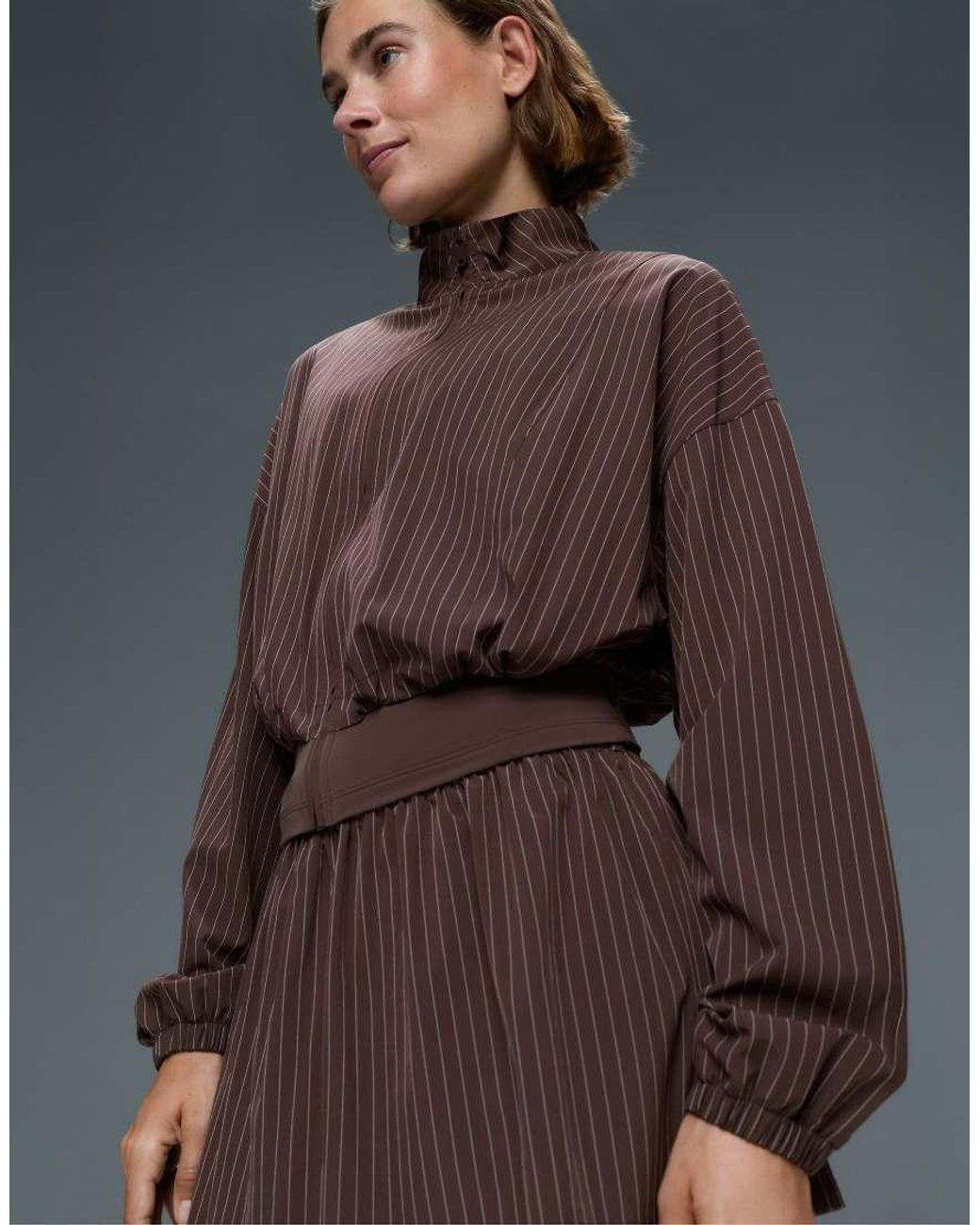 Oysho Brown Waterrepellent Pinstripe Technical Jacket
