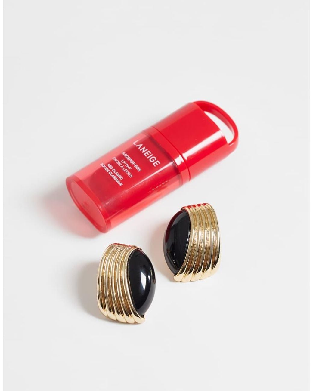 ASOS Metallic Stud Earrings With Black Stone Set And Tone Design