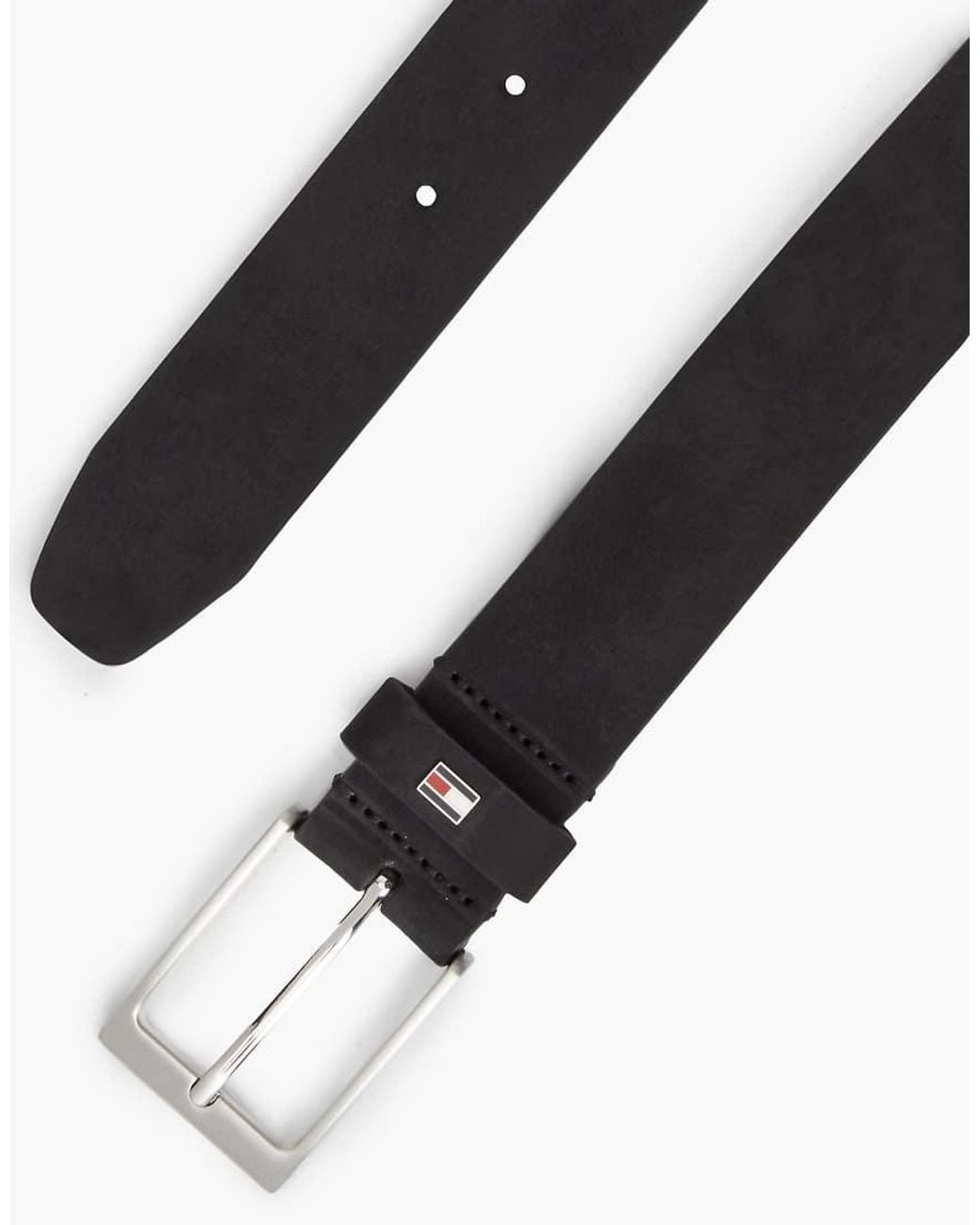 Tommy Hilfiger Black Leather Enamel Flag Rectangular Buckle Belt for men